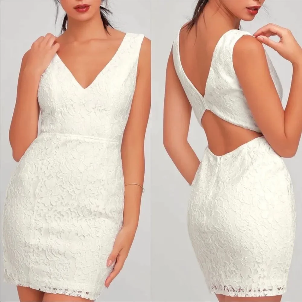 Lulu's White Lace V-Neck Cutout Mini Dress - Picture 1 of 11